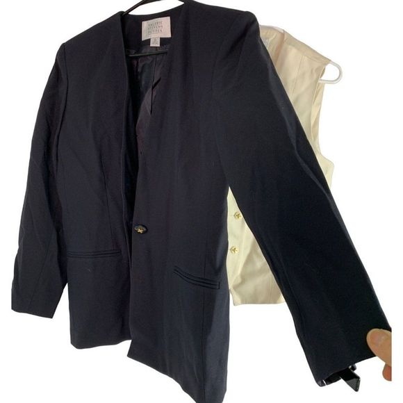 VTG Valerie Stevens Petite 12 Navy Blazer with Vest NWT Jacket One Button 6350 - Picture 8 of 15